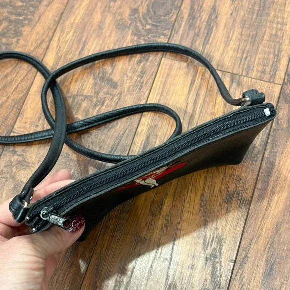 Vtg Betty Boop Embroidered Leather Crossbody Bag Black 90s Rare Novelty Pop Art - Picture 10 of 14